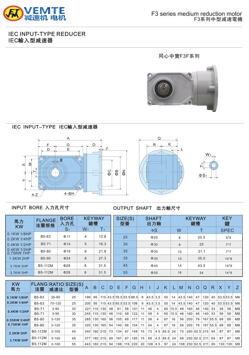 标准型法兰入轴出通用款0.1-3.7KW