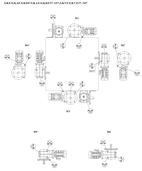 KF KAF KHF KAZ KHZ37减速机安装方位图